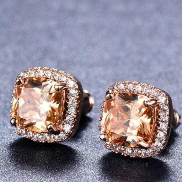 Rose Gold Champagne Topaz Earrings - Picture 1 of 3